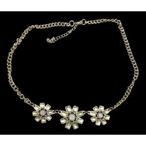 Retro Fairycore Gemmed Triple Flower Necklace